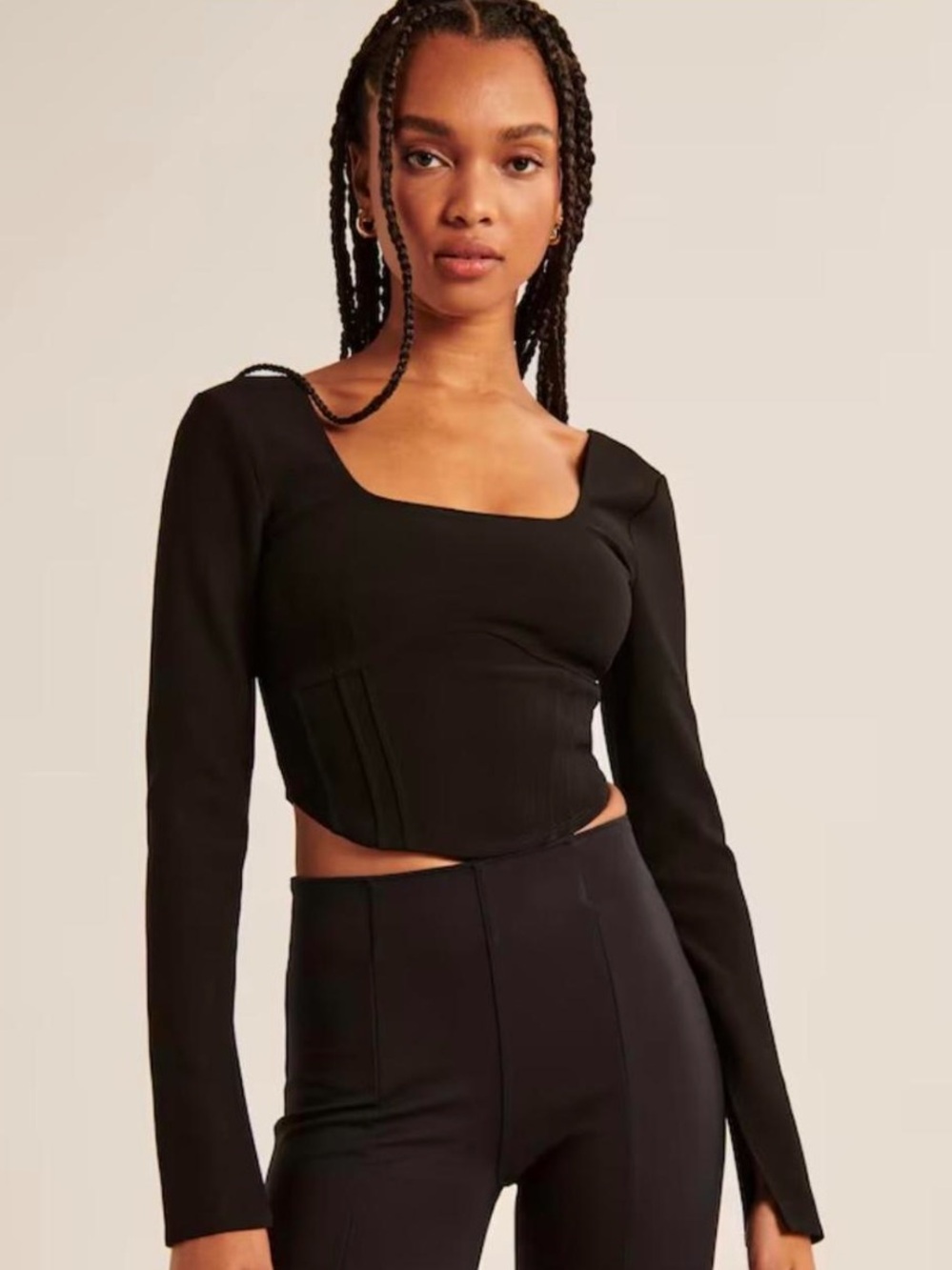 Abercrombie & Fitch Long Sleeve Corset Scoopneck Top